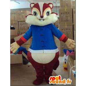 Squirrel mascot and tic tac brown with blue tunic - MASFR00815 - Mascots squirrel