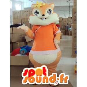 Mascote esquilo laranja com acessórios para flores - MASFR00816 - mascotes Squirrel