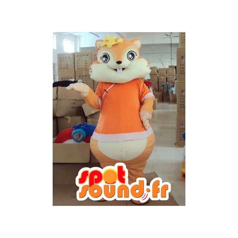 Squirrel mascot with orange flower accessories - MASFR00816 - Mascots squirrel