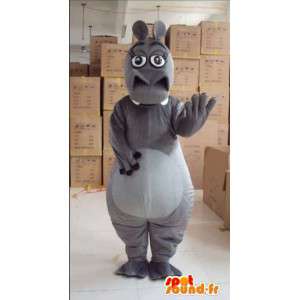 Hippo mascot woman with gray gloves and accessories - MASFR00817 - Mascots hippopotamus