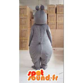 Hippo mascot woman with gray gloves and accessories - MASFR00817 - Mascots hippopotamus