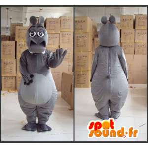 Hippo mascot woman with gray gloves and accessories - MASFR00817 - Mascots hippopotamus