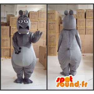 Mascotte hippopotame femme grise avec gants et accessoires - MASFR00817 - Mascottes Hippopotame
