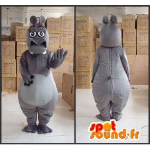 Hippo donna mascotte con i guanti grigi e accessori - MASFR00817 - Ippopotamo mascotte