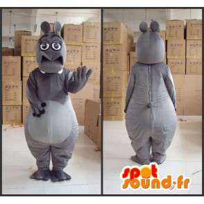 Hippo mascot woman with gray gloves and accessories - MASFR00817 - Mascots hippopotamus