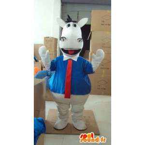 Mascot caballo blanco con camisa azul y corbata roja - MASFR00818 - Caballo de mascotas