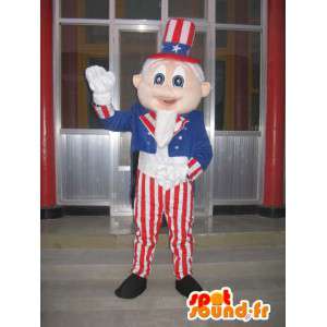Uncle Sam maskot - amerikansk dräkt och färgglad förklädnad -