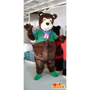 La mascota del oso de felpa marrón con una camiseta verde - MASFR00820 - Oso mascota