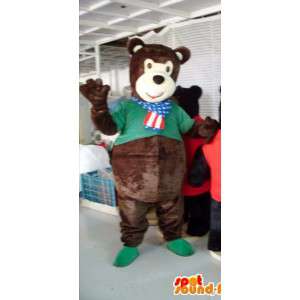 Mascot teddy bear brown with his shirt green - MASFR00820 - Bear mascot