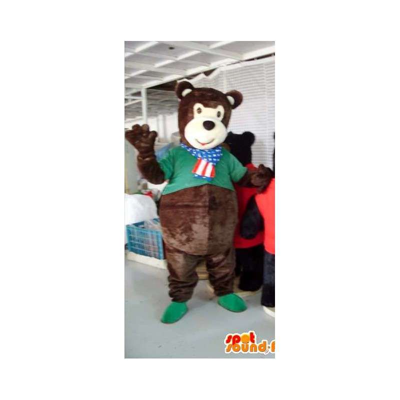 Mascot teddy bear brown with his shirt green - MASFR00820 - Bear mascot