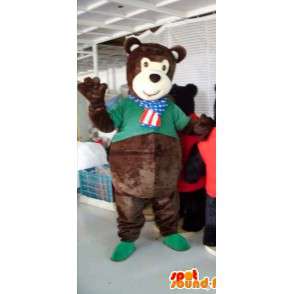 La mascota del oso de felpa marrón con una camiseta verde - MASFR00820 - Oso mascota