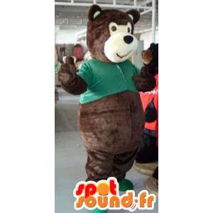 Mascotte d'ours en peluche marron avec son t-shirt vert - MASFR00820 - Mascotte d'ours