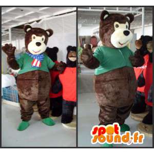 Mascotte d'ours en peluche marron avec son t-shirt vert - MASFR00820 - Mascotte d'ours