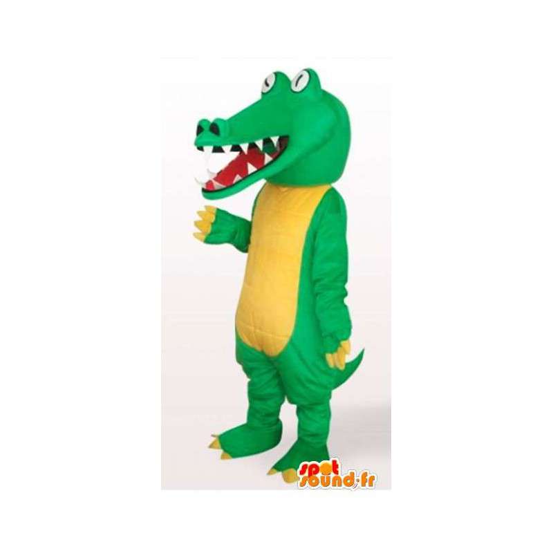 Gul og grøn krokodille stil krybdyr maskot med hvide øjne -