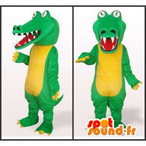 Mascotte de reptile style crocodile jaune et vert avec yeux blancs - MASFR00822 - Mascotte de crocodiles