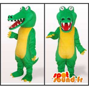 Gul og grøn krokodille stil krybdyr maskot med hvide øjne -