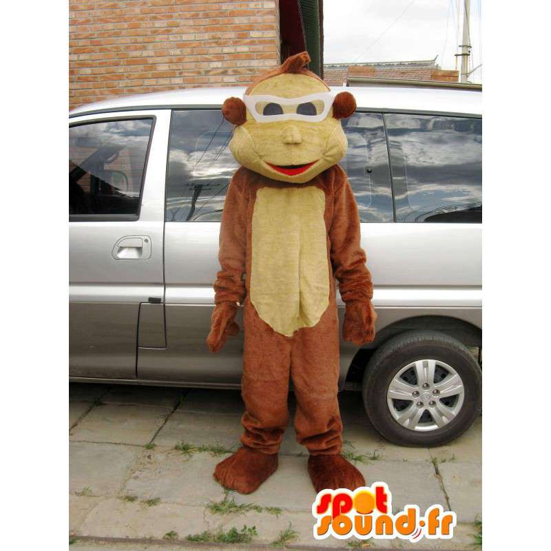 Bruine aap mascotte ruimte met zijn bril - MASFR00826 - Monkey Mascottes