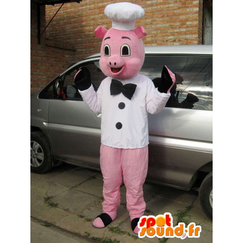Mascotte de cochon rose style chef cuisinier – Les chefs - MASFR00827 - Mascottes Cochon