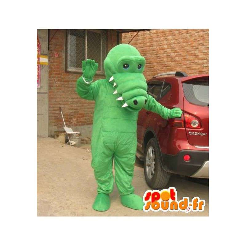 Maskot lysegrøn alligator med store tænder - Kostume -