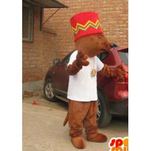 Mascotte écureuil géant avec grand chapeau afro - MASFR00830 - Mascottes Ecureuil