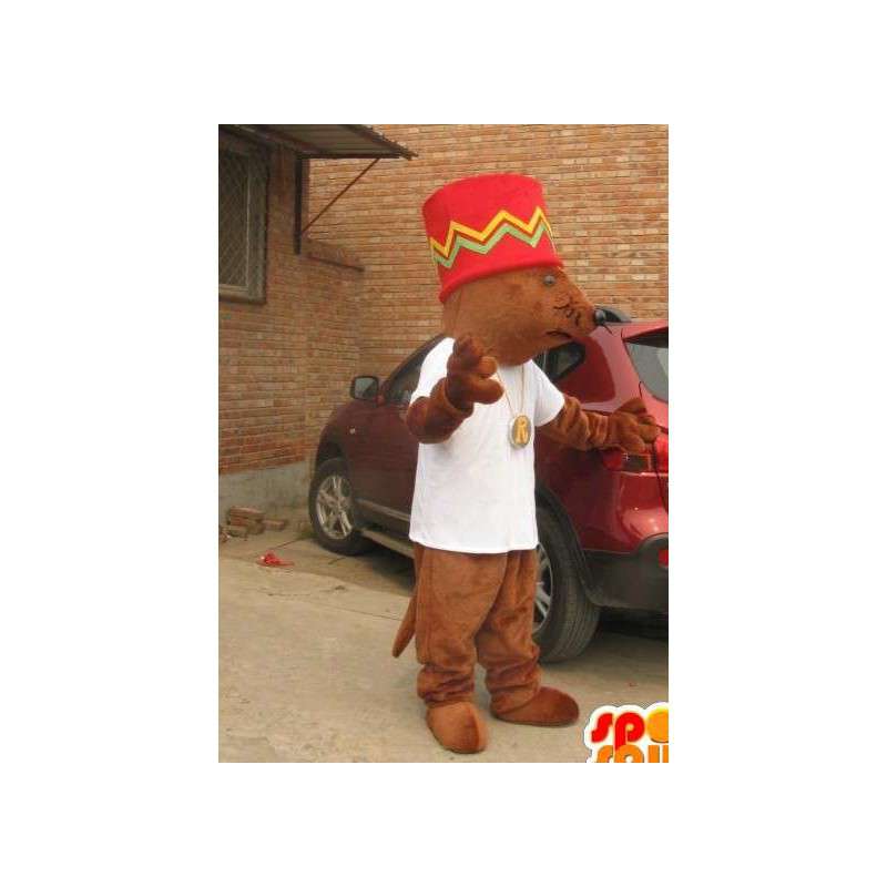 Mascotte écureuil géant avec grand chapeau afro - MASFR00830 - Mascottes Ecureuil