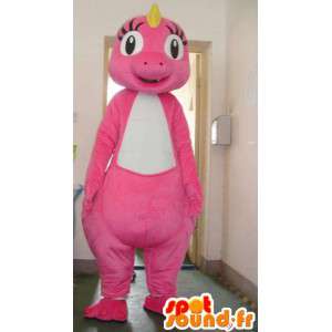 Mascot pálido dinosaurio de color rosa con la cresta amarilla - Traje - MASFR00833 - Dinosaurio de mascotas