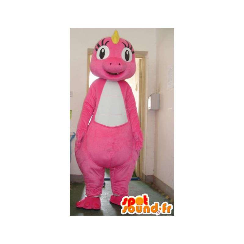 Dinosaur mascot pink with yellow crest - Costume - MASFR00833 - Mascots dinosaur