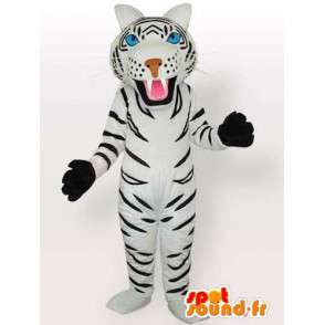 アクセサリーとして手袋をした白と黒の縞模様の虎のマスコット-MASFR00574-虎のマスコット