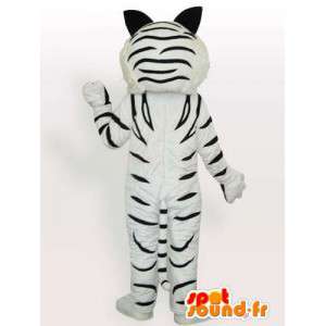 Mascotte tigre rayé blanc et noir avec gants en accessoires - MASFR00574 - Mascottes Tigre