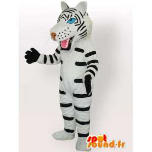 Mascotte tigre rayé blanc et noir avec gants en accessoires - MASFR00574 - Mascottes Tigre