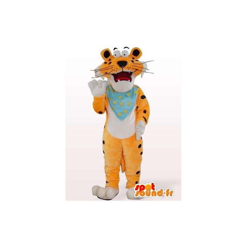 Mascotte de tigre orange avec buvard bleu personnalisable - MASFR00849 - Mascottes Tigre