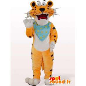 Mascote do tigre laranja com mata-borrão azul personalizada - MASFR00849 - Tiger Mascotes