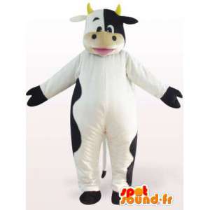 Mascotte della mucca in bianco e nero con le corna - MASFR00850 - Mucca mascotte