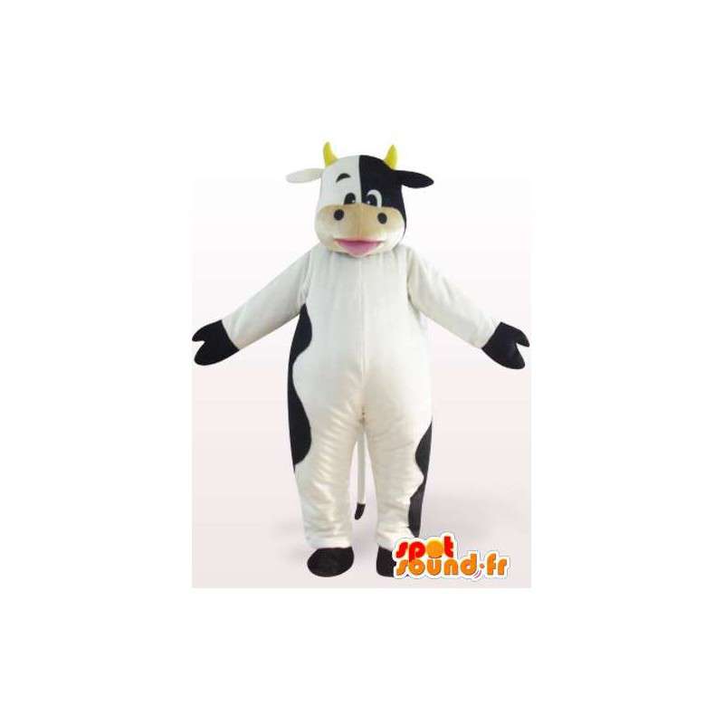 Mascot vaca en blanco y negro con cuernos - MASFR00850 - Vaca de la mascota