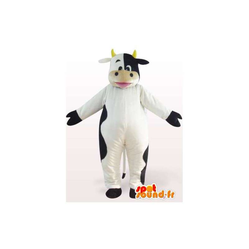 Mascotte della mucca in bianco e nero con le corna - MASFR00850 - Mucca mascotte