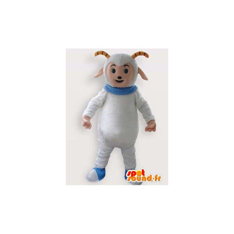 Mascotte de bouc des montagnes blanc avec collier bleu - MASFR00852 - Mascottes Boucs et Chèvres