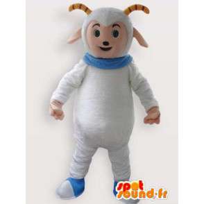 Mascot cabra de las montañas blancas con cuello azul - MASFR00852 - Cabras y cabras mascotas