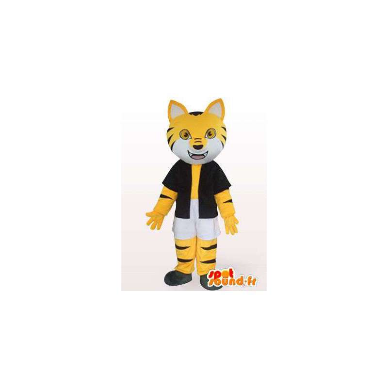 Mascotte de chat rayé noir et jaune avec accessoires - MASFR00853 - Mascottes de chat