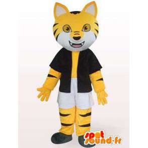 Mascot gatto nero e giallo a strisce con accessori - MASFR00853 - Mascotte gatto