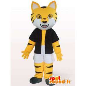 Mascotte de chat rayé noir et jaune avec accessoires - MASFR00853 - Mascottes de chat