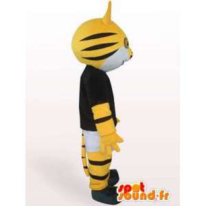 Mascot gatto nero e giallo a strisce con accessori - MASFR00853 - Mascotte gatto