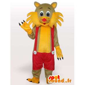 Maskotti kissa keltaiset ja punaiset henkselit - haalarit Costume - MASFR00250 - kissa Maskotteja