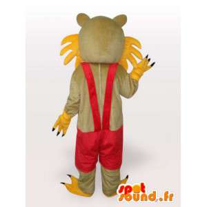 Mascot kat gele en rode bretels - overalls Costume - MASFR00250 - Cat Mascottes