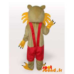 Mascot kat gele en rode bretels - overalls Costume - MASFR00250 - Cat Mascottes