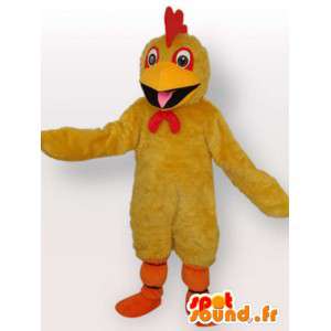 Geel haan mascotte met rode kuif en oranje te steunen - MASFR00695 - Mascot Hens - Hanen - Kippen