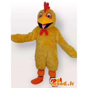 Keltainen kukko maskotti punaisella harjun ja oranssi tukea - MASFR00695 - Mascotte de Poules - Coqs - Poulets