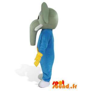 Elephant Mascot blauwe en gele handschoenen in de verdediging - Savannah Costume - MASFR00564 - Elephant Mascot