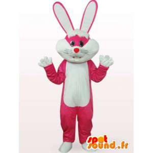 Różowy i biały króliczek maskotka - Single suit duże uszy - MASFR00761 - króliki Mascot