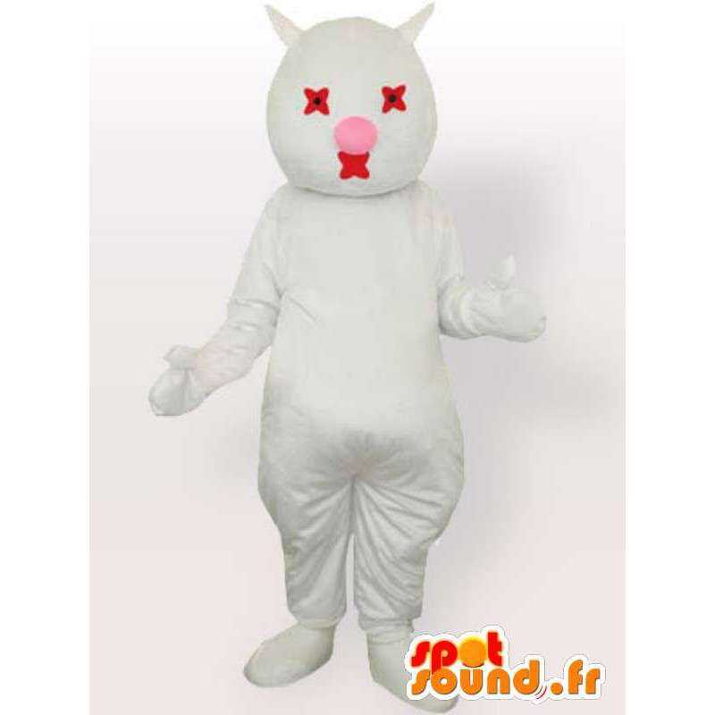 白と赤の猫のマスコット-白猫のぬいぐるみ-MASFR00869-猫のマスコット