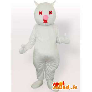 Witte kat mascotte en rood - pluche witte kat kostuum - MASFR00869 - Cat Mascottes